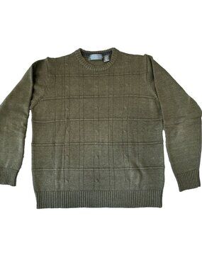 Oscar De La Renta Olive Green Knit Sweater Mens L Cotton Blend Crewneck Grandpa